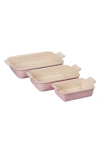 Le Creuset Heritage Set Of 3 Rectangular Baking Dishes In Pink