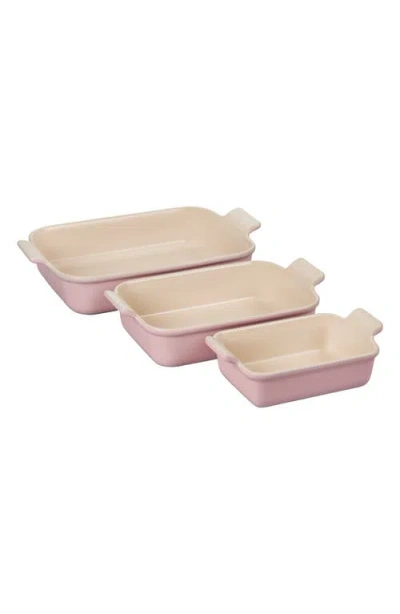 Le Creuset Heritage Set Of 3 Rectangular Baking Dishes In Pink