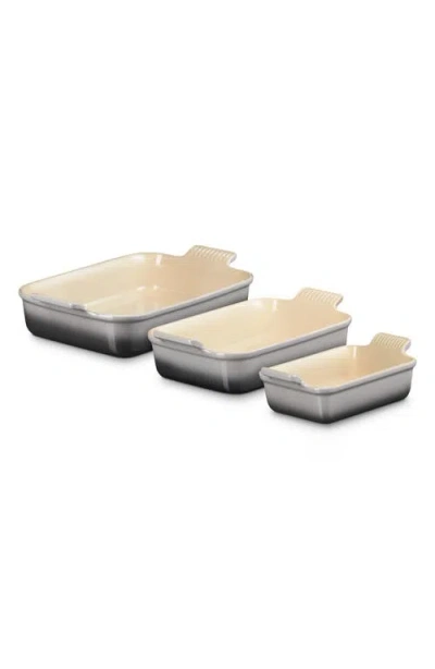Le Creuset Heritage Set Of 3 Rectangular Baking Dishes In Gray