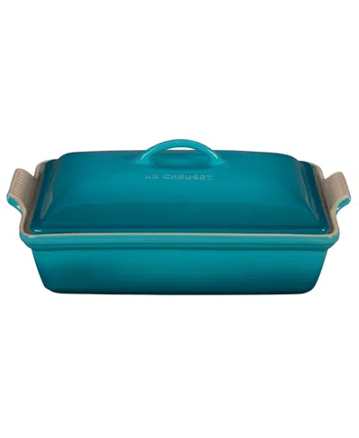 Le Creuset Heritage Stoneware 12" X 9" Covered Rectangular Baking Dish In Caribbean