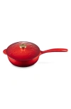Le Creuset Enameled Cast Iron Holly Collection Traditional Saucier With Lid 2.25 Qt. Cerise In Cerise