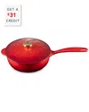 Le Creuset Enameled Cast Iron Holly Collection Traditional Saucier With Lid 2.25 Qt. Cerise