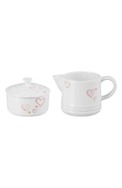 Le Creuset Mon Coeur Stoneware Sugar & Creamer Set In White