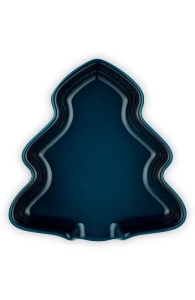 Le Creuset No#l Collection Stoneware Tree Platter In Blue