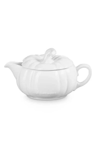 Le Creuset Pumpkin Gravy Boat With Lid With $6 Credit In White