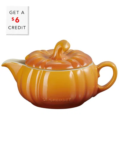 Le Creuset Pumpkin Gravy Boat With Lid With $6 Credit In Orange