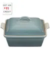 Le Creuset Sea Salt Heritage Covered Square Casserole With $11 Credit In White