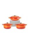 Le Creuset Set Of 3 Cast Iron Casserole Dishes In Orange