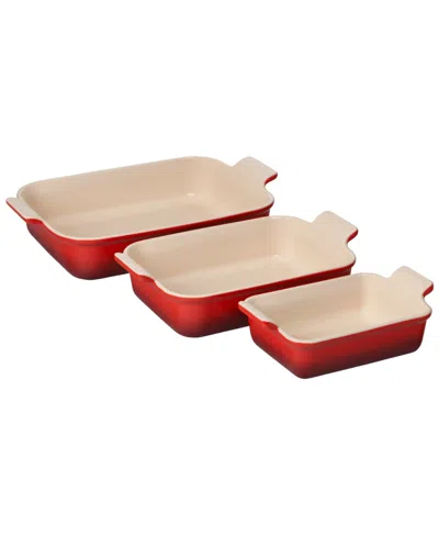 Le Creuset The Heritage Set Of 3 Rectangular Baking Dishes In Cerise