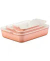 Le Creuset Stoneware Heritage 3-piece Rectangular Dish Set In Peche