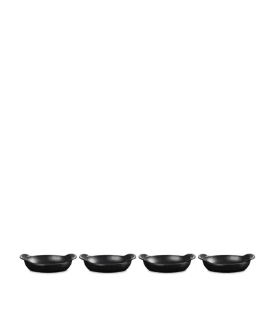 Le Creuset Set Of 4 Cast Iron Gourmand Oval Mini Bakers In Black