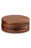 Le Creuset Set Of 4 Magnetic Round Wooden Trivets In Wood