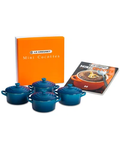 LE CREUSET SET OF 4 MINI ROUND STONEWARE COCOTTES WITH RECIPE BOOKLET