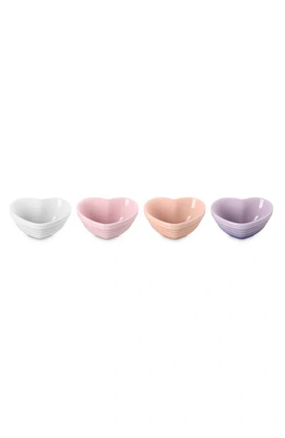 Le Creuset Set Of 4 Stoneware Mini Heart Bowls In Multi