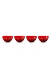 Le Creuset Set Of 4 Stoneware Mini Heart Pinch Bowls In Cerise