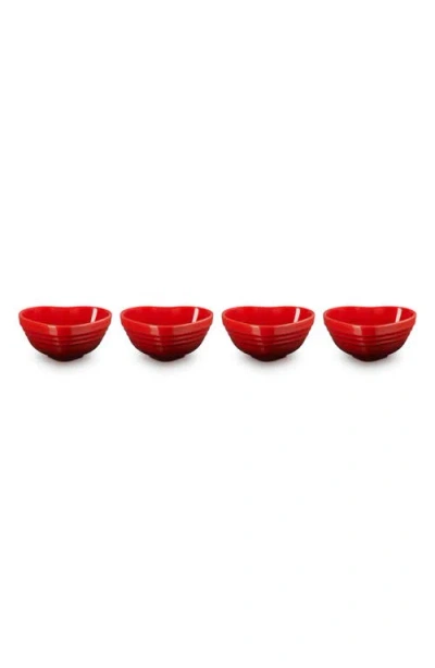 Le Creuset Set Of 4 Stoneware Mini Heart Pinch Bowls In Cerise