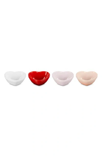 Le Creuset Set Of 4 Stoneware Mini Heart Pinch Bowls In Multicolor Red