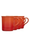 Le Creuset Set Of Four 14-ounce Stoneware Mugs In Flame