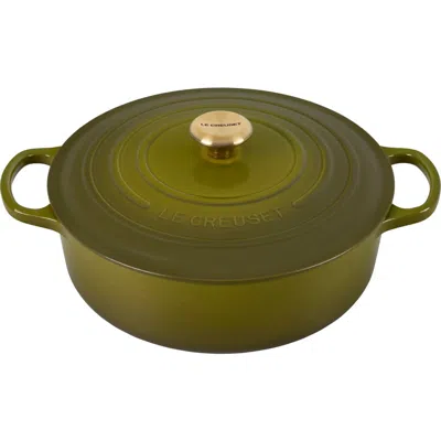 Le Creuset Signature 6 3/4-quart Round Wide French/dutch Oven In Olive