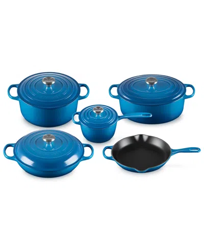 Le Creuset Signature Enameled Cast Iron 9-piece Cookware Set In Blue