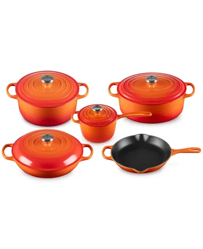 Le Creuset Signature Enameled Cast Iron 9-piece Cookware Set In Orange