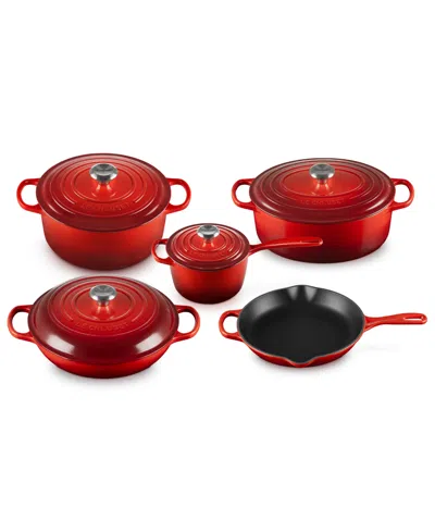 Le Creuset Signature Enameled Cast Iron 9-piece Cookware Set In Red