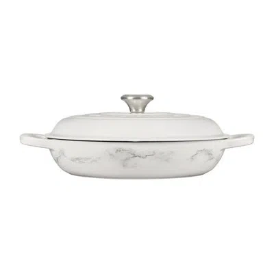 Le Creuset Signature Enameled Cast Iron Marble Collection 3.5 Qt Braiser With Lid In White