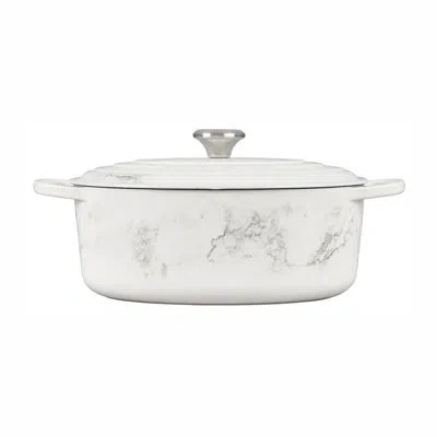 Le Creuset Signature Enameled Cast Iron Marble Collection 6.75 Qt. Oval Dutch Oven With Lid In White