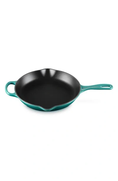 Le Creuset Signature Handle 10 1/4 Inch Enamel Cast Iron Skillet In Green