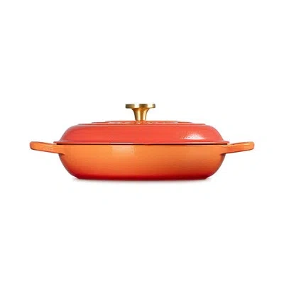 Le Creuset Signature Round Braiser With Crucible Knob, Flamme Dorée In Orange