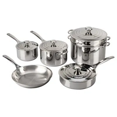 Le Creuset Stainless Steel 10 Piece Cookware Set In Silver