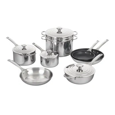 Le Creuset Stainless Steel 12 Piece Cookware Set In Mirror Polish Stainless Steel