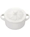 Le Creuset Stoneware 8 Oz. Flower Mini Cocotte With Lid In White