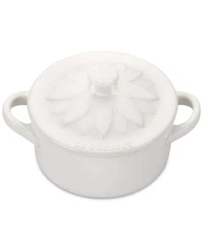 Le Creuset Stoneware 8 Oz. Flower Mini Cocotte With Lid In White