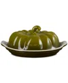 Le Creuset Glazed Stoneware Figural Pumpkin Butter Dish In Green