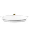 Le Creuset Stoneware Heritage 1.7 Qt. Fish Baker With Cover In White