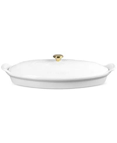 Le Creuset Stoneware Heritage 1.7 Qt. Fish Baker With Cover In White