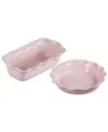 Le Creuset Stoneware Heritage Pie Dish & Fluted Loaf Pan Set In Chiffon Pink