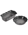 Le Creuset Stoneware Heritage Pie Dish & Fluted Loaf Pan Set In Oyster