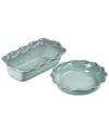 Le Creuset Stoneware Heritage Pie Dish & Fluted Loaf Pan Set In Sea Salt