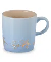 Le Creuset Stoneware Holly Collection 12 Oz. Gold Applique London Mug In Blue