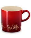Le Creuset Stoneware Holly Collection 12 Oz. Gold Applique London Mug In Pink