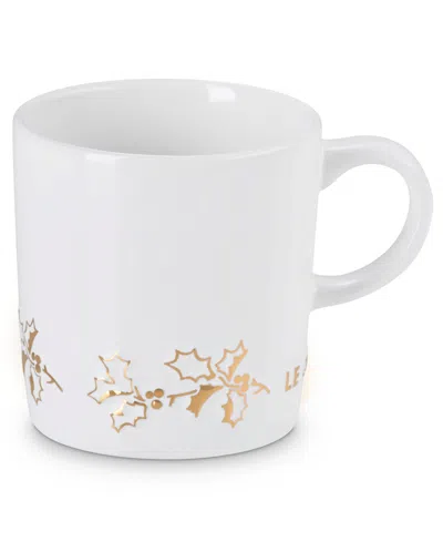 Le Creuset Stoneware Holly Collection 12 Oz. Gold Applique London Mug In White