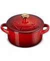 Le Creuset Figural Hearts 8 Oz. Two-piece Round Mini Cocotte Set In Cerise