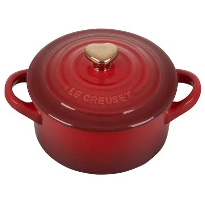 Le Creuset Stoneware L'amour Collection Mini Round Cocotte With Heart Applique In Cerise