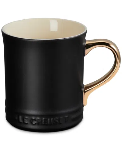 Le Creuset Stoneware Mug With Gold Metallic Handle, 14 Oz. In Black