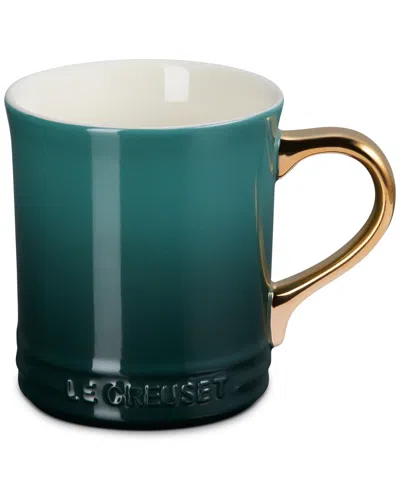 Le Creuset Stoneware Mug With Gold Metallic Handle, 14 Oz. In Green