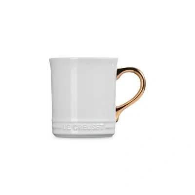 Le Creuset Stoneware Mug With Gold Metallic Handle, 14 Oz. In White