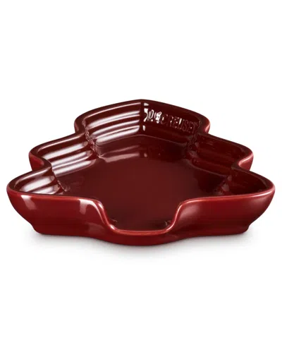 Le Creuset Stoneware Noel Collection 5.5" Tree Spoon Rest In Burgundy