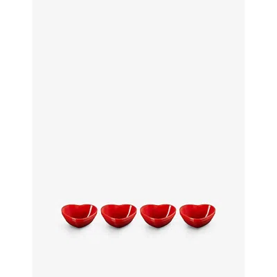 Le Creuset Ise Stoneware Petits Heart Cereal Bowls Set Of Four In Cerise
